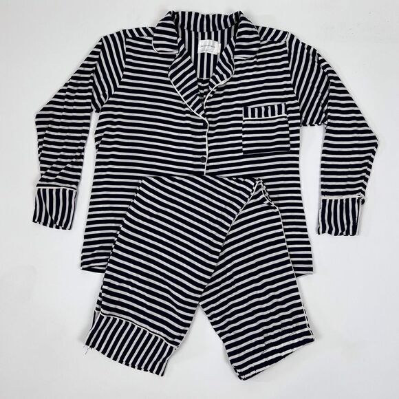 Maison Du Soir Monaco Pajama Set: Navy Stripe - Picture 5 of 14